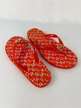 Michael Kors Jet Set Jelly Logo Flip Flops high-shine MK medallion Orange Size 9